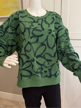 NWT Maeve SZ Large Sketchy Floral Sweatshirt Green Crewneck